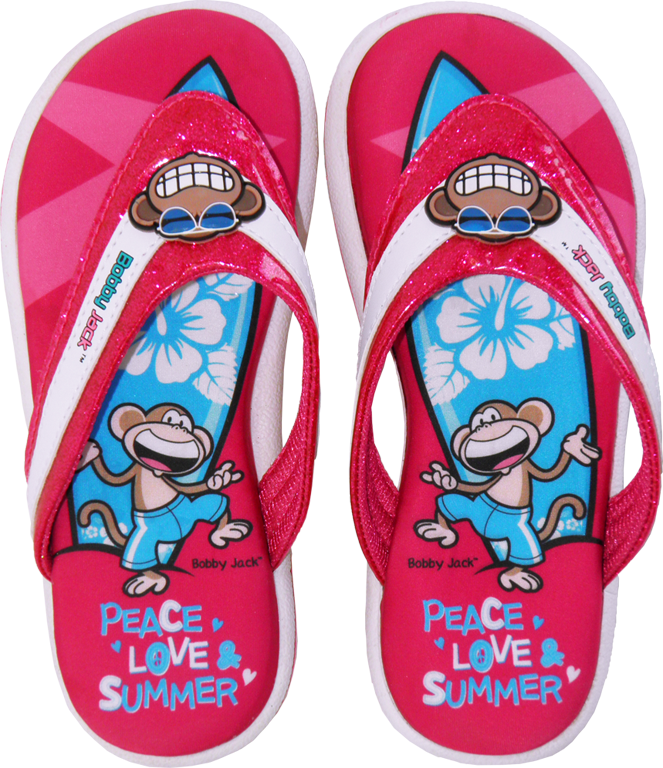 Peace-Love-Summer Memory Foam Thongs (Fuschia Top View)